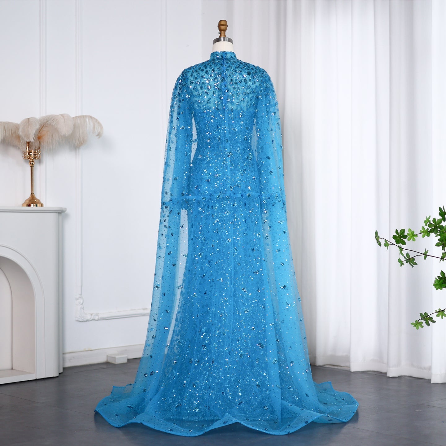 Luxury Wine Red Long Sleeves Muslim Evening Dress with Cape SS202