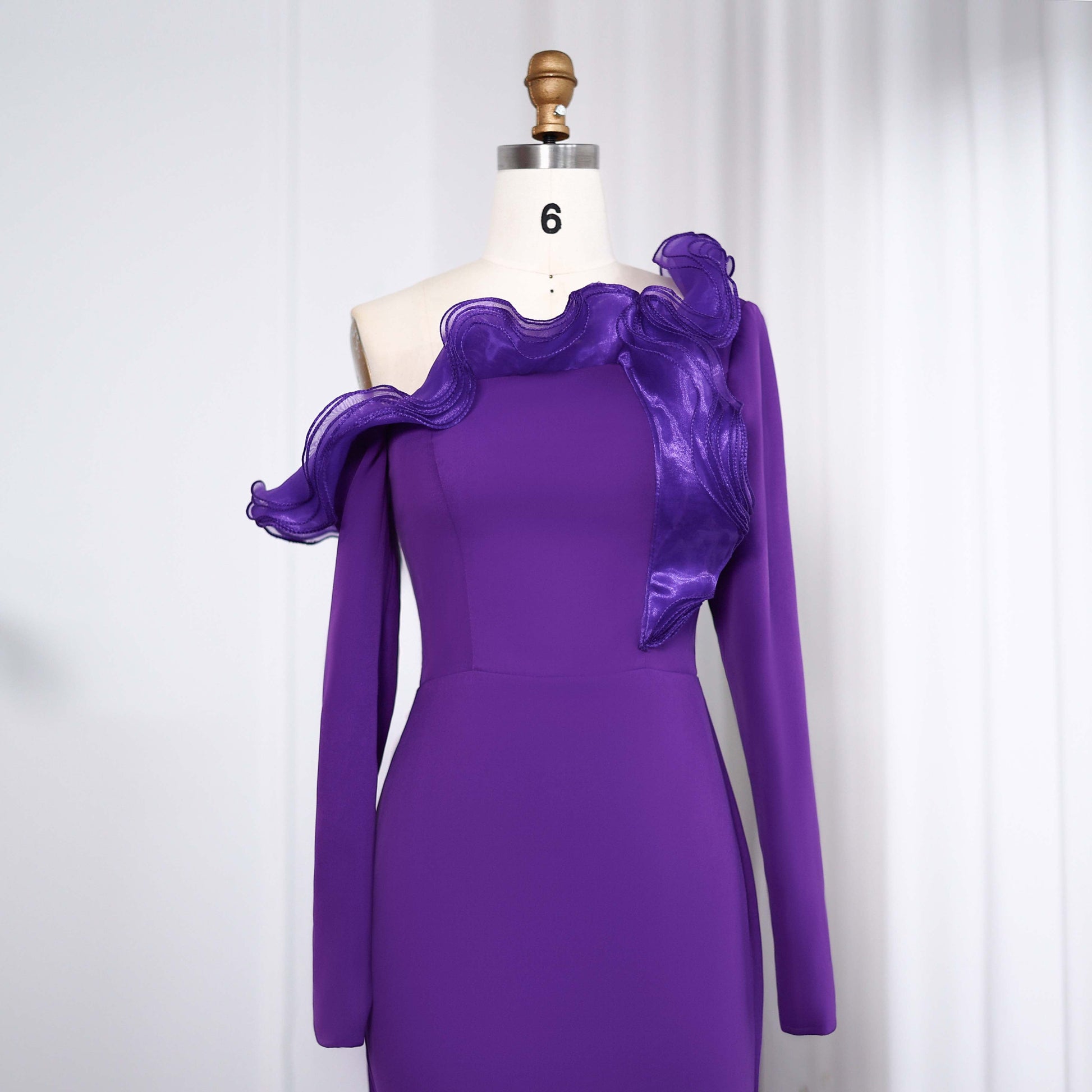 Elegant Purple Ruffles Off Shoulder Evening Dress with Overskirt SF142