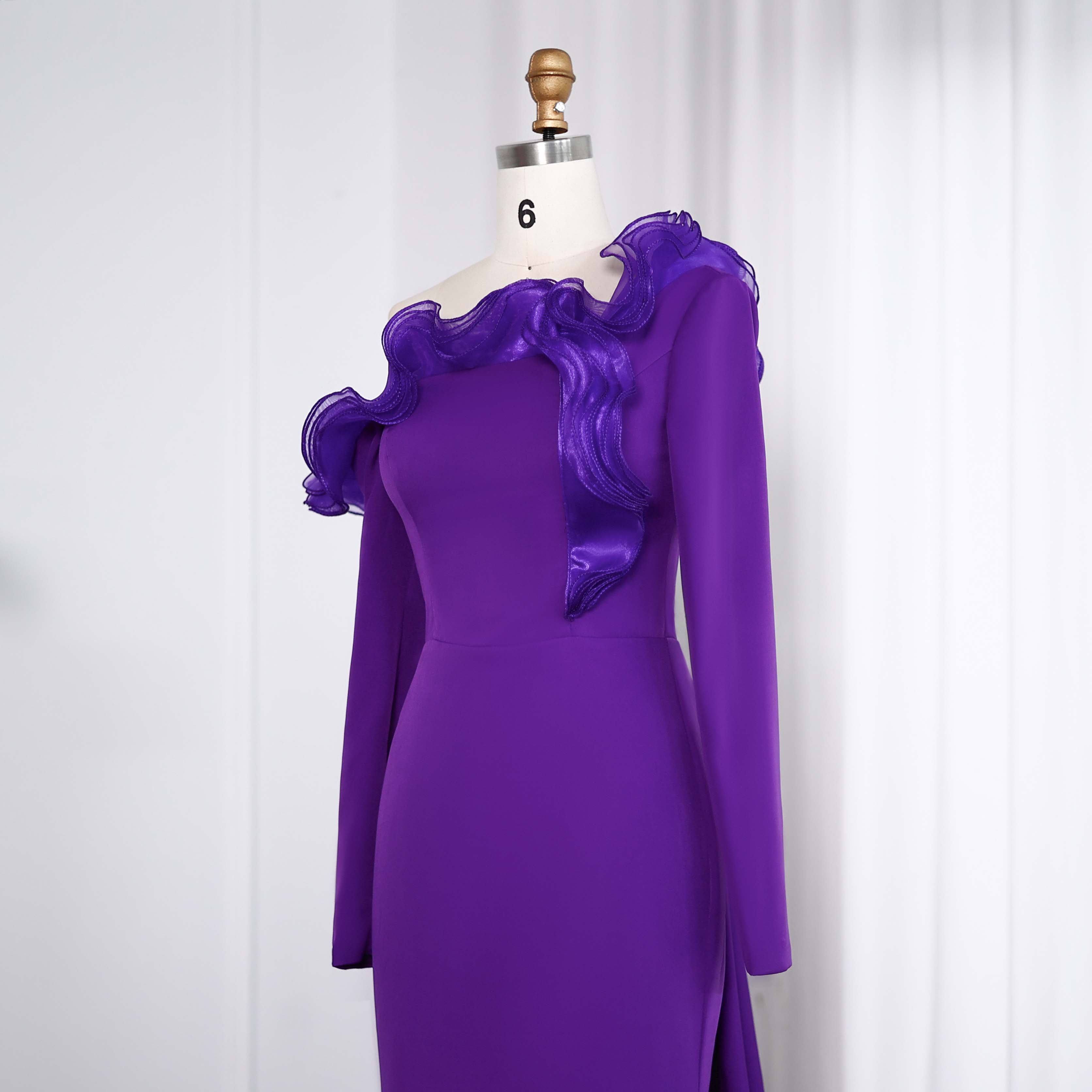 Elegant Purple Ruffles Off Shoulder Evening Dress with Overskirt SF142