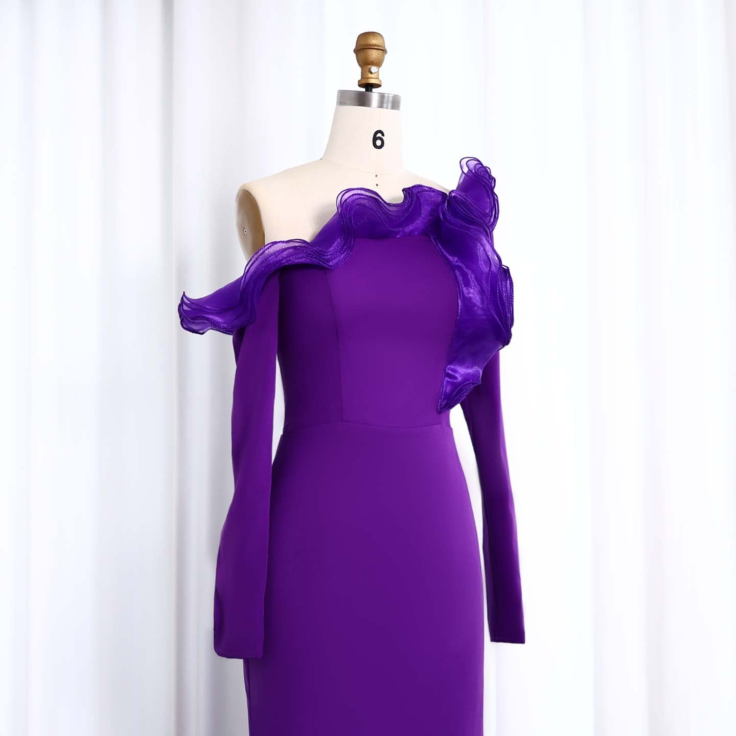 Elegant Purple Ruffles Off Shoulder Evening Dress with Overskirt SF142
