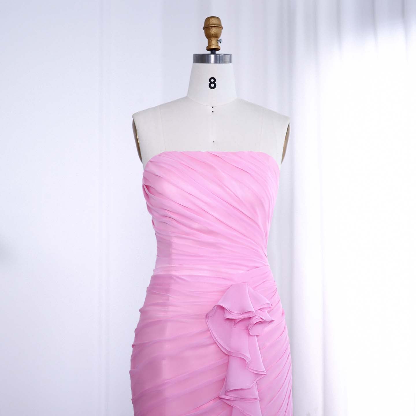 Blush Pink Ruffles Strapless Mermaid Evening Dress SF077