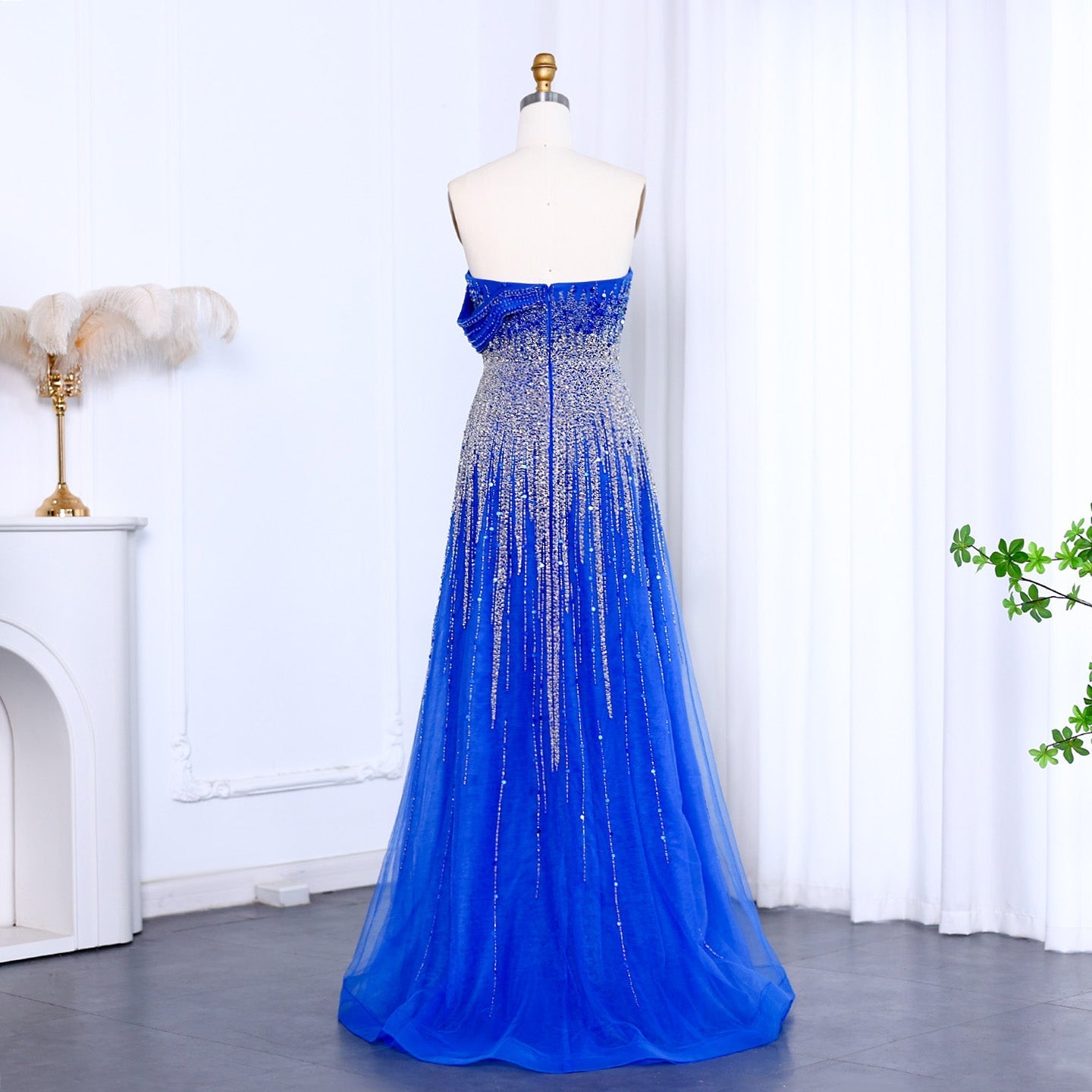 Luxury Blue Off Shoulder Evening Dress SS191