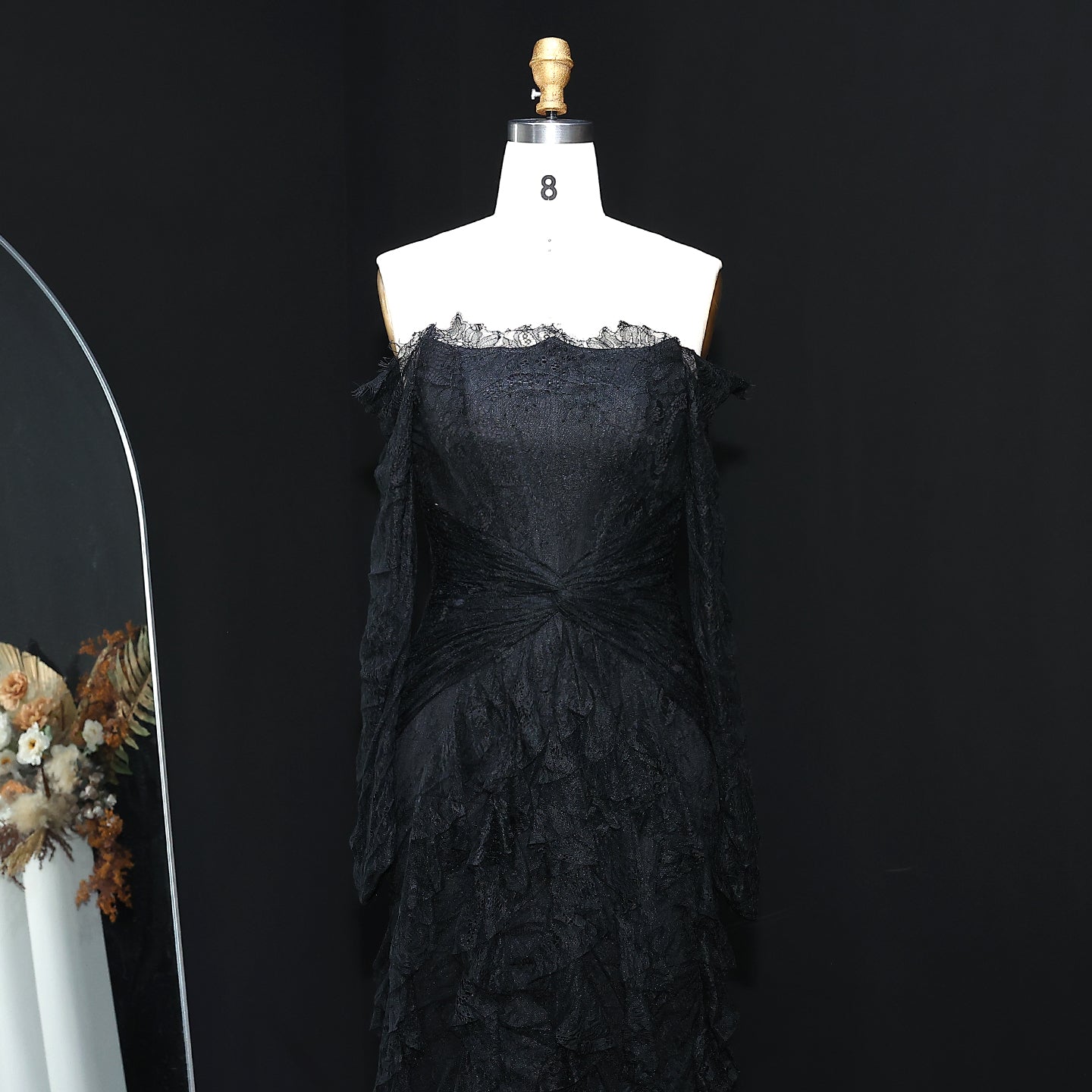 Elegant Blue Off Shoulder Lace Evening Dress SF519