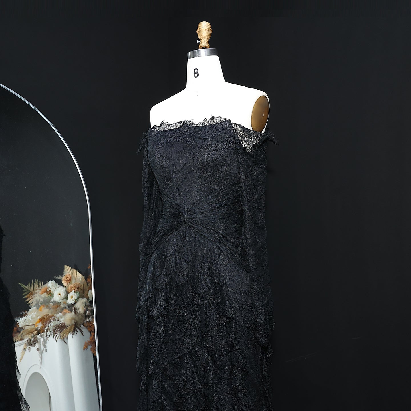 Elegant Blue Off Shoulder Lace Evening Dress SF519