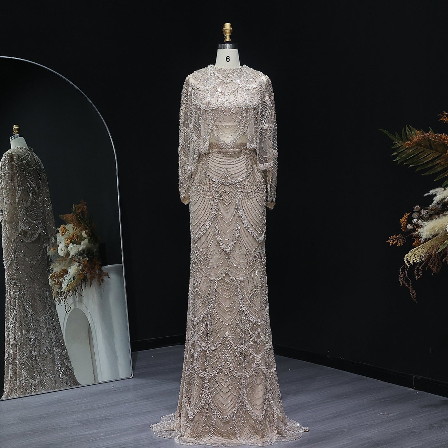 Luxury Beaded Nude Two Pieces Evening Dress SS646  Nude / US 20