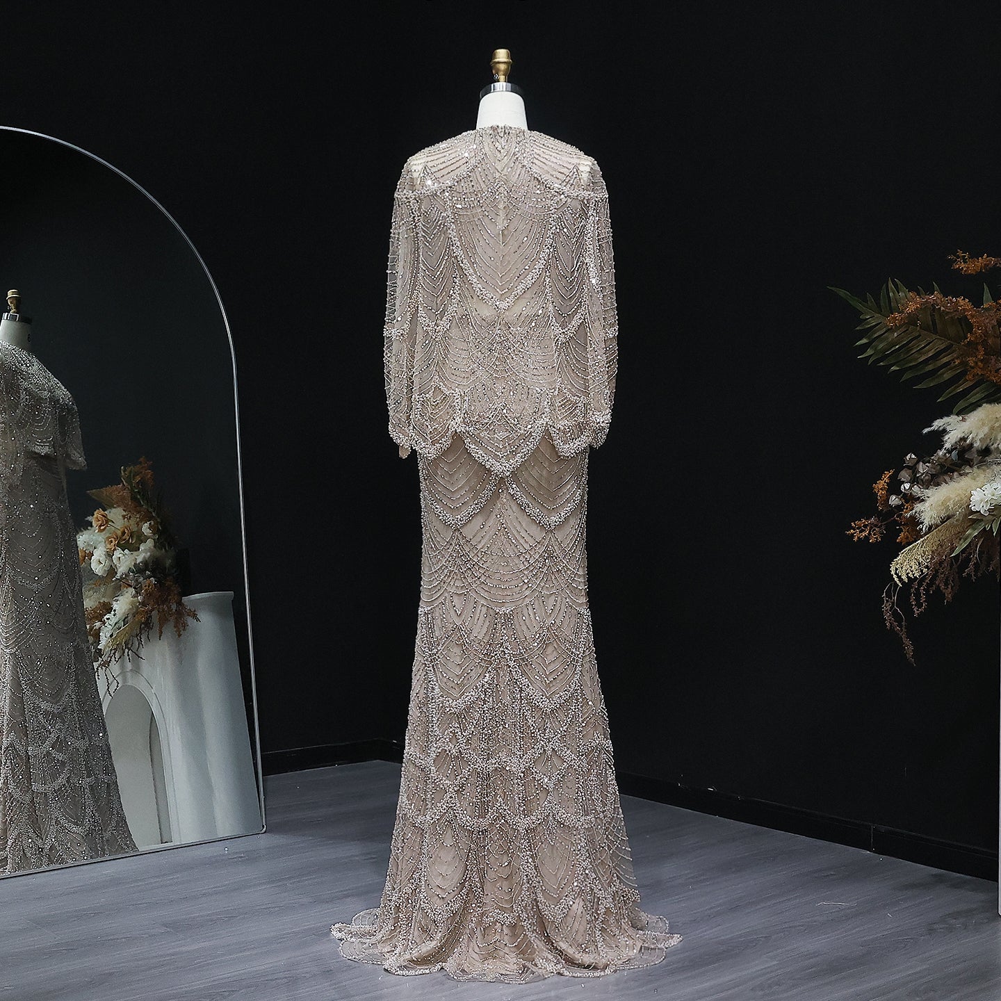 Luxury Beaded Nude Two Pieces Evening Dress SS646