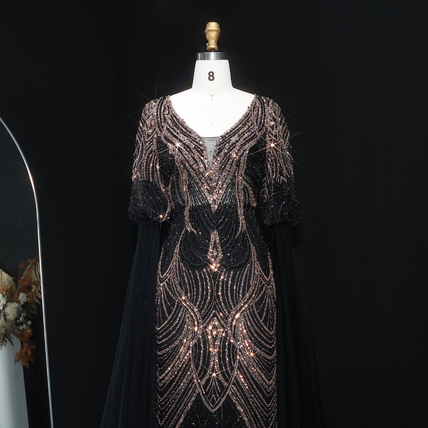 Stunning Blue Embellished Evening Dress with Flowing Sleeves SS038