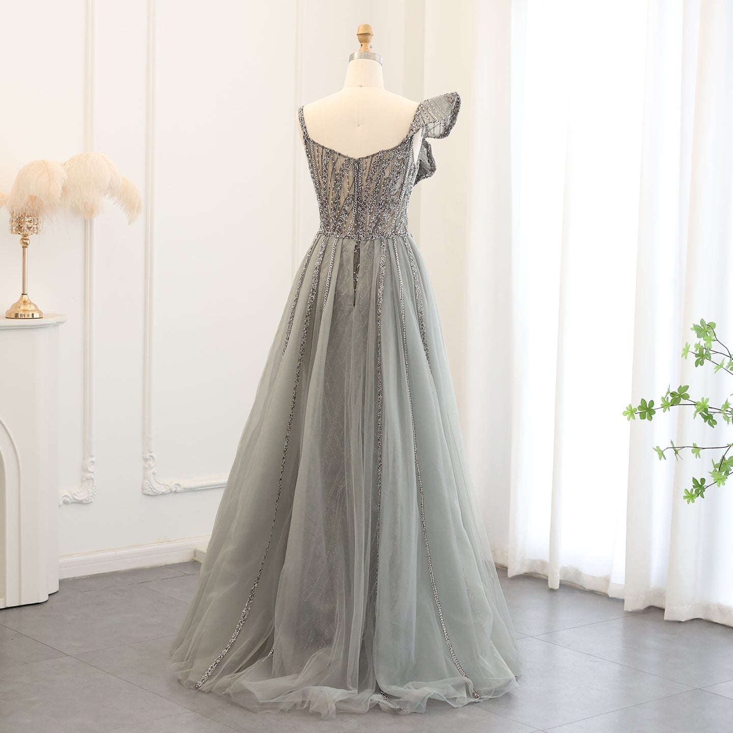Elegant Spaghetti Blue Mermaid Evening Dress with Overskirt SS095