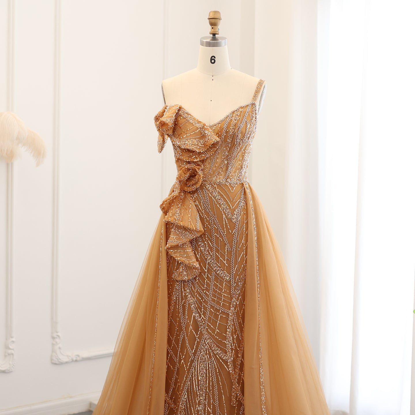 Elegant Spaghetti Blue Mermaid Evening Dress with Overskirt SS095