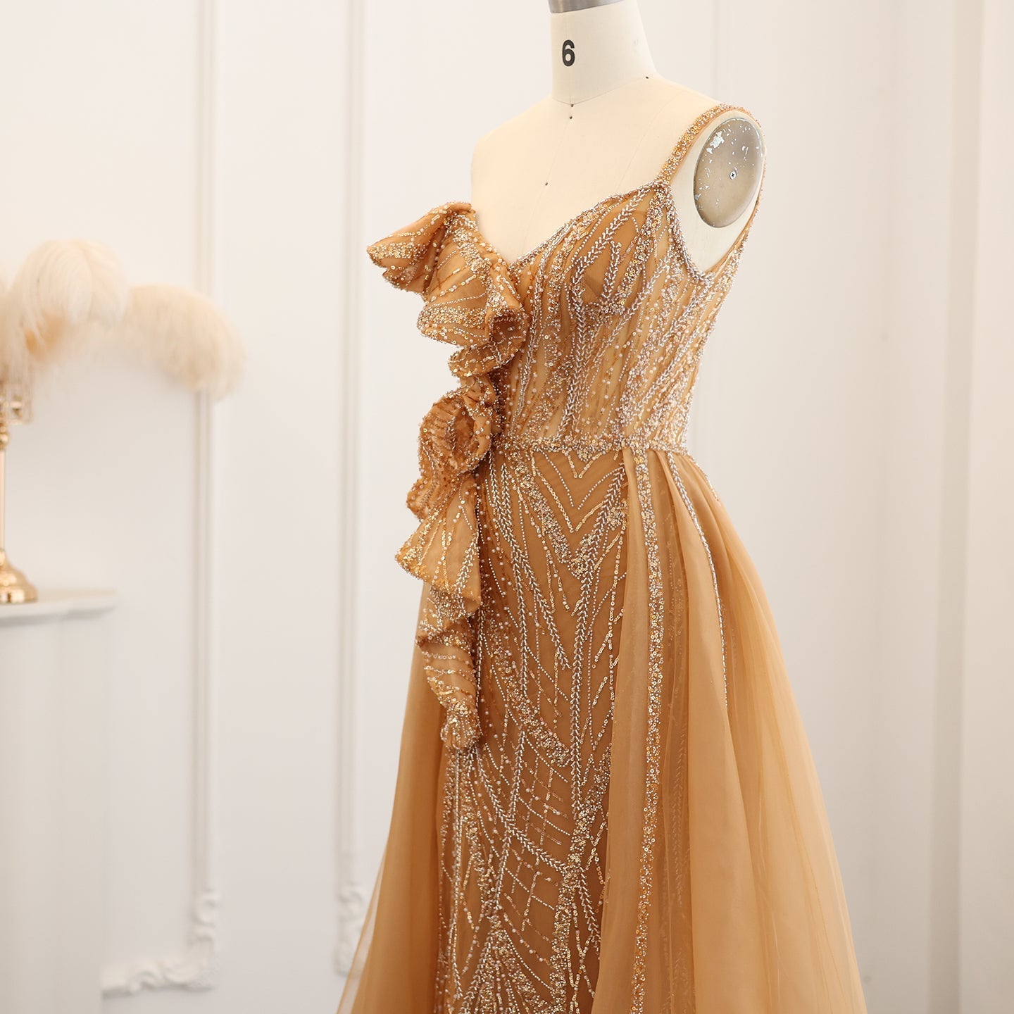 Elegant Spaghetti Blue Mermaid Evening Dress with Overskirt SS095