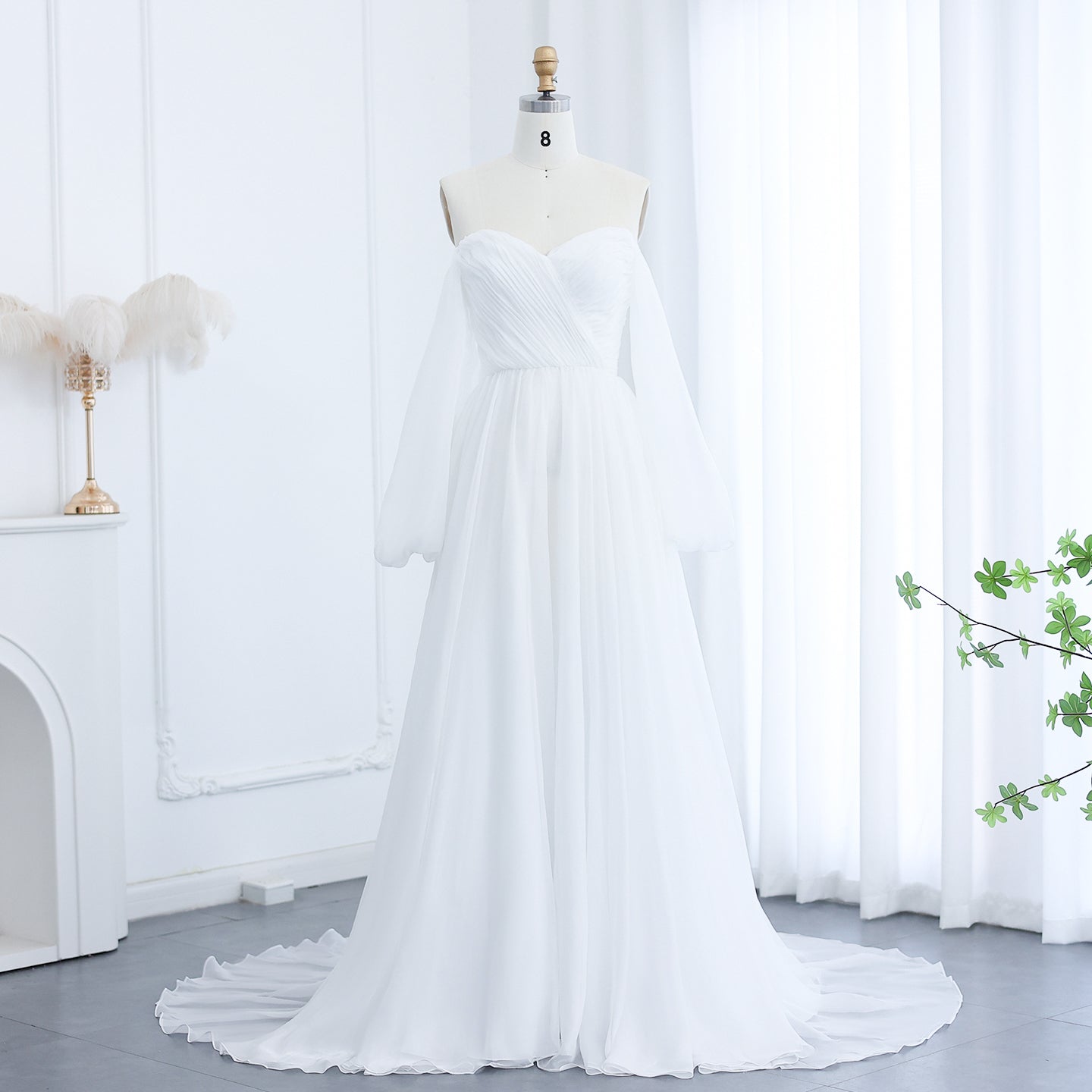 Elegant Off Shoulder White Chiffon Evening Dress SF360  White / US 16