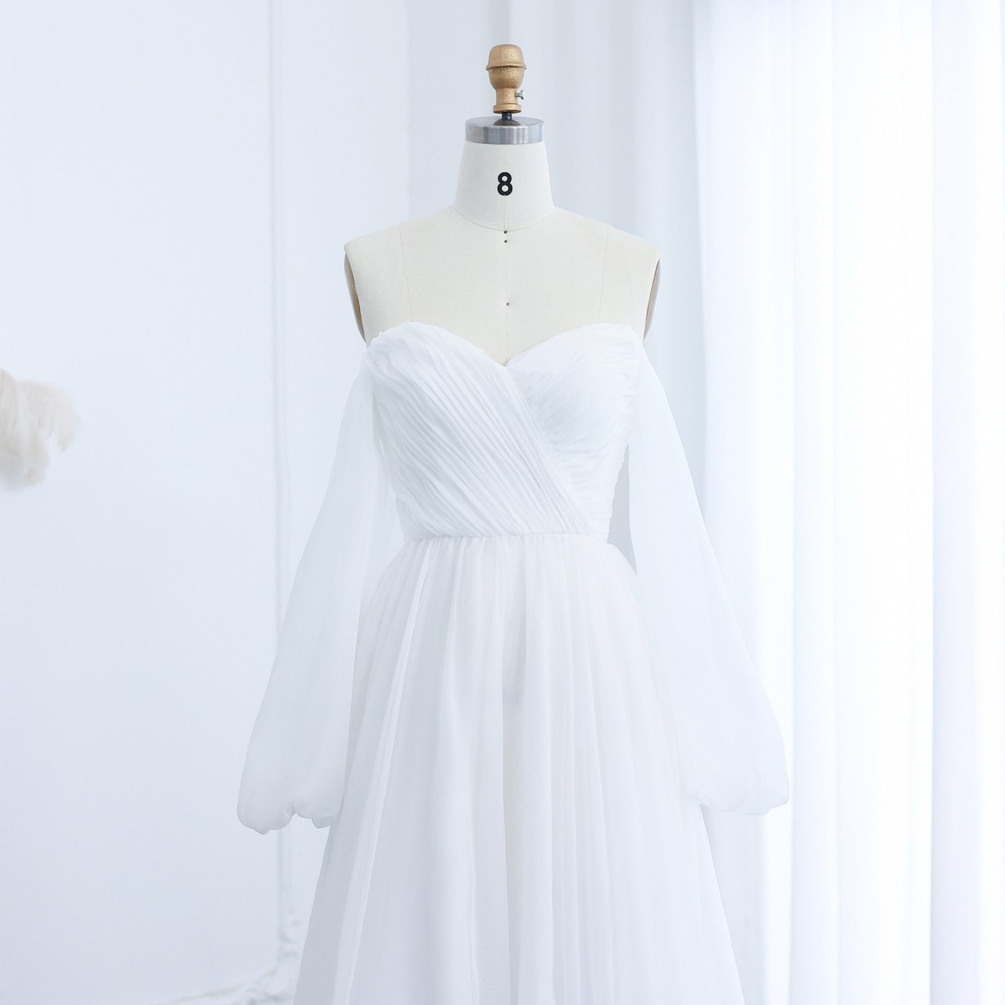 Elegant Off Shoulder White Chiffon Evening Dress SF360