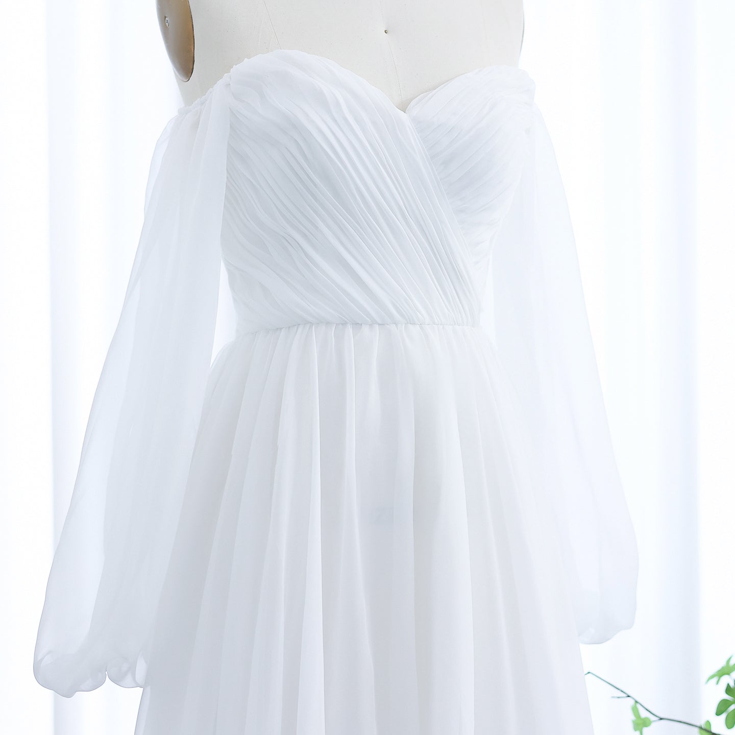 Elegant Off Shoulder White Chiffon Evening Dress SF360