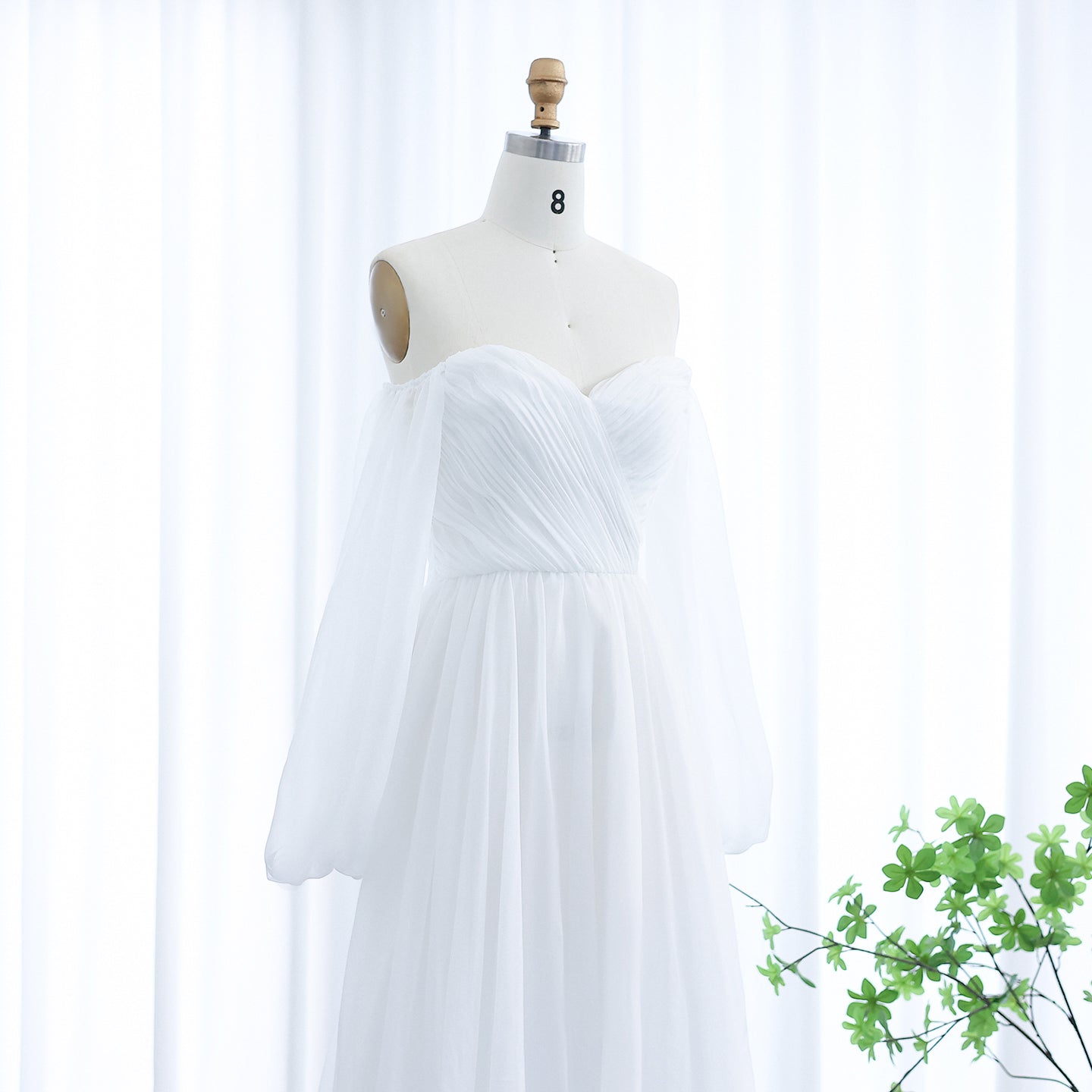 Elegant Off Shoulder White Chiffon Evening Dress SF360