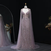 Sparkling Pink Evening Dress with Cape Sleeves SS142  Pink / US 20