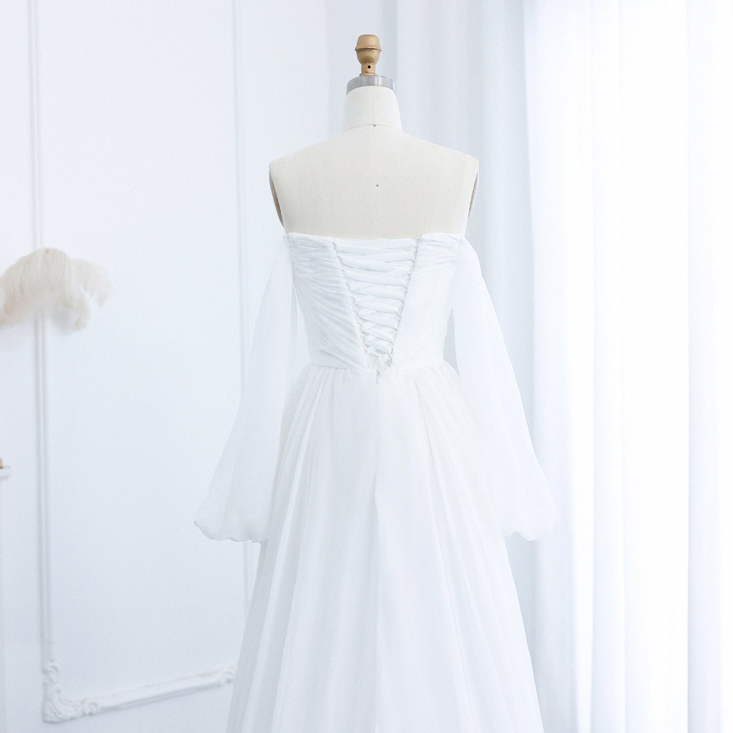 Elegant Off Shoulder White Chiffon Evening Dress SF360