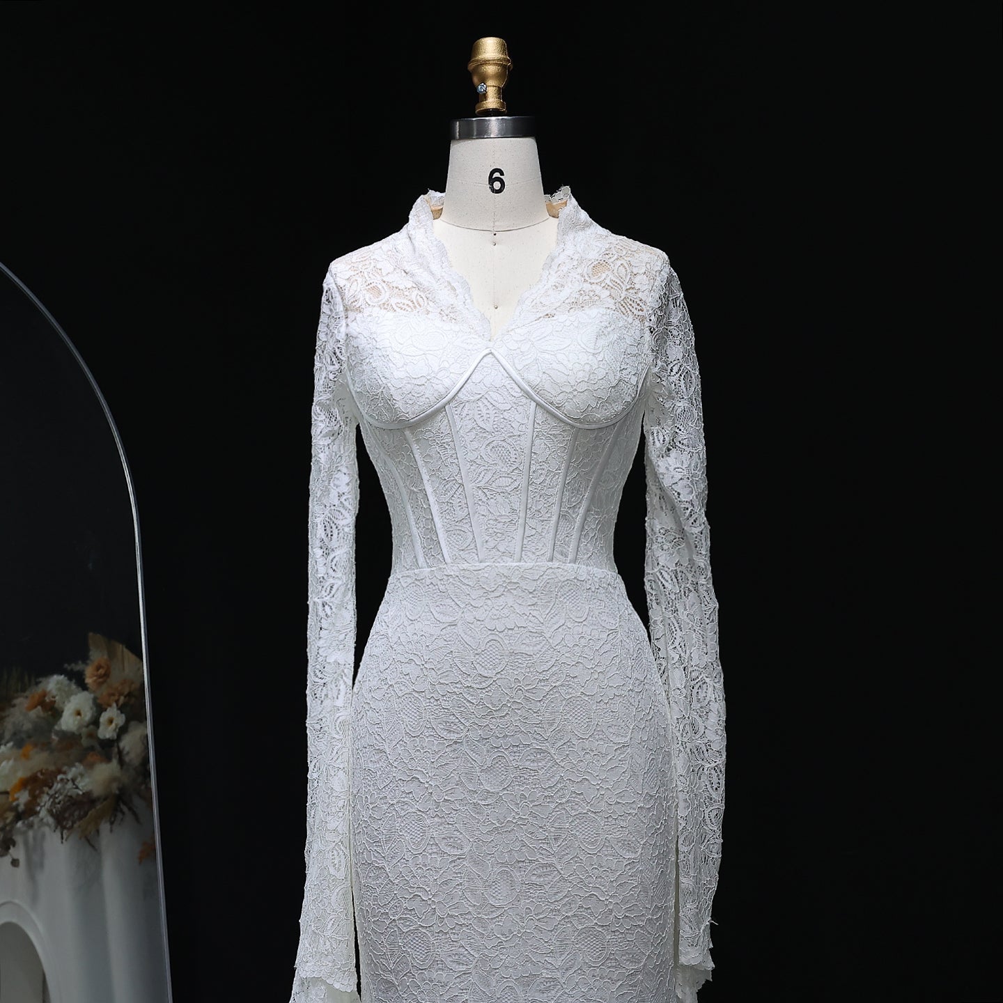 Elegant White Lace Long Sleeve Evening Dress SF122