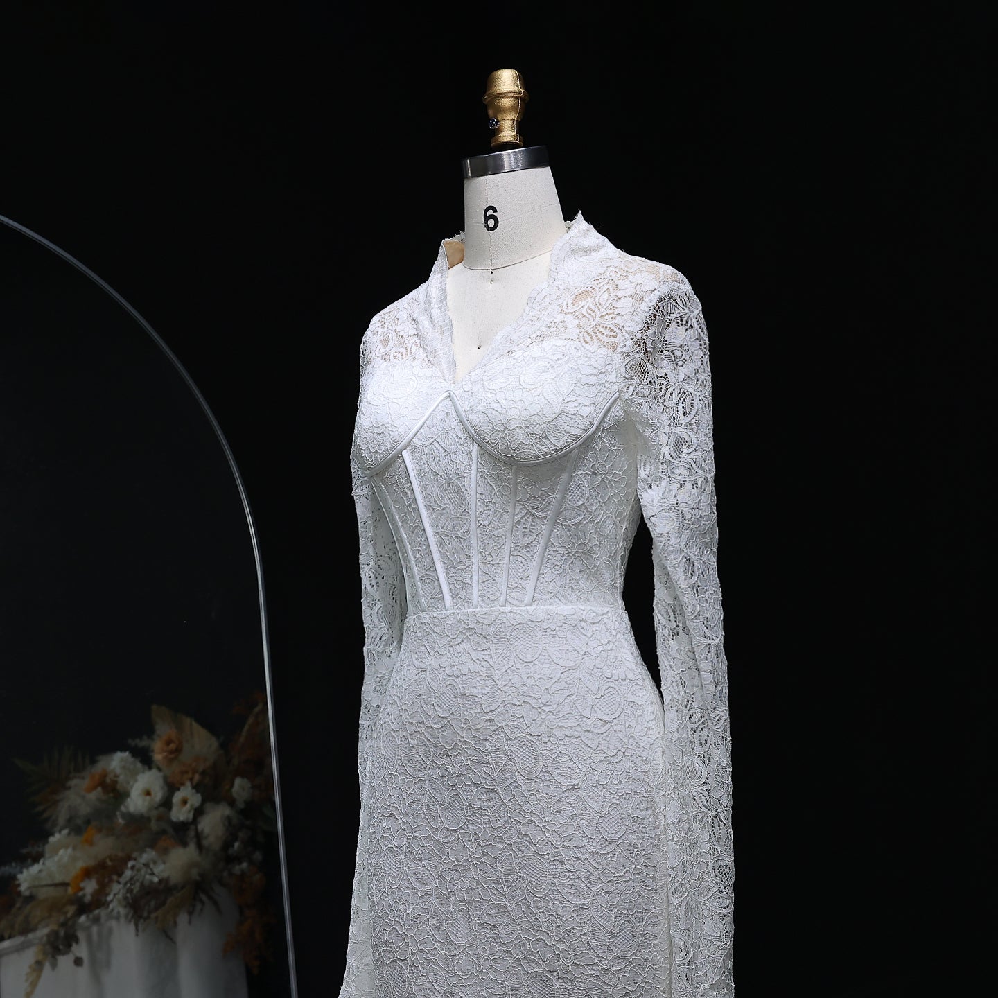 Elegant White Lace Long Sleeve Evening Dress SF122