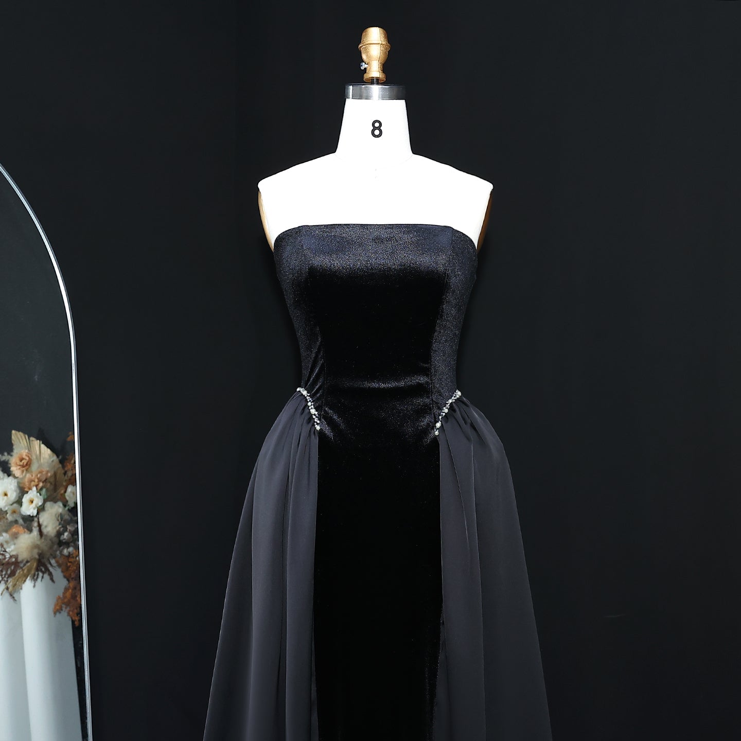 Elegant Black Strapless Evening Dress SF534