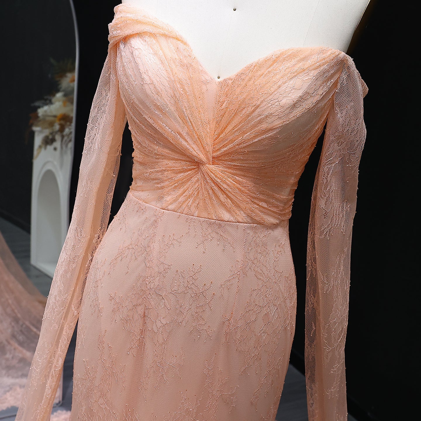 Purple Lace Mermaid Evening Dress with Cape Sleeves SF055