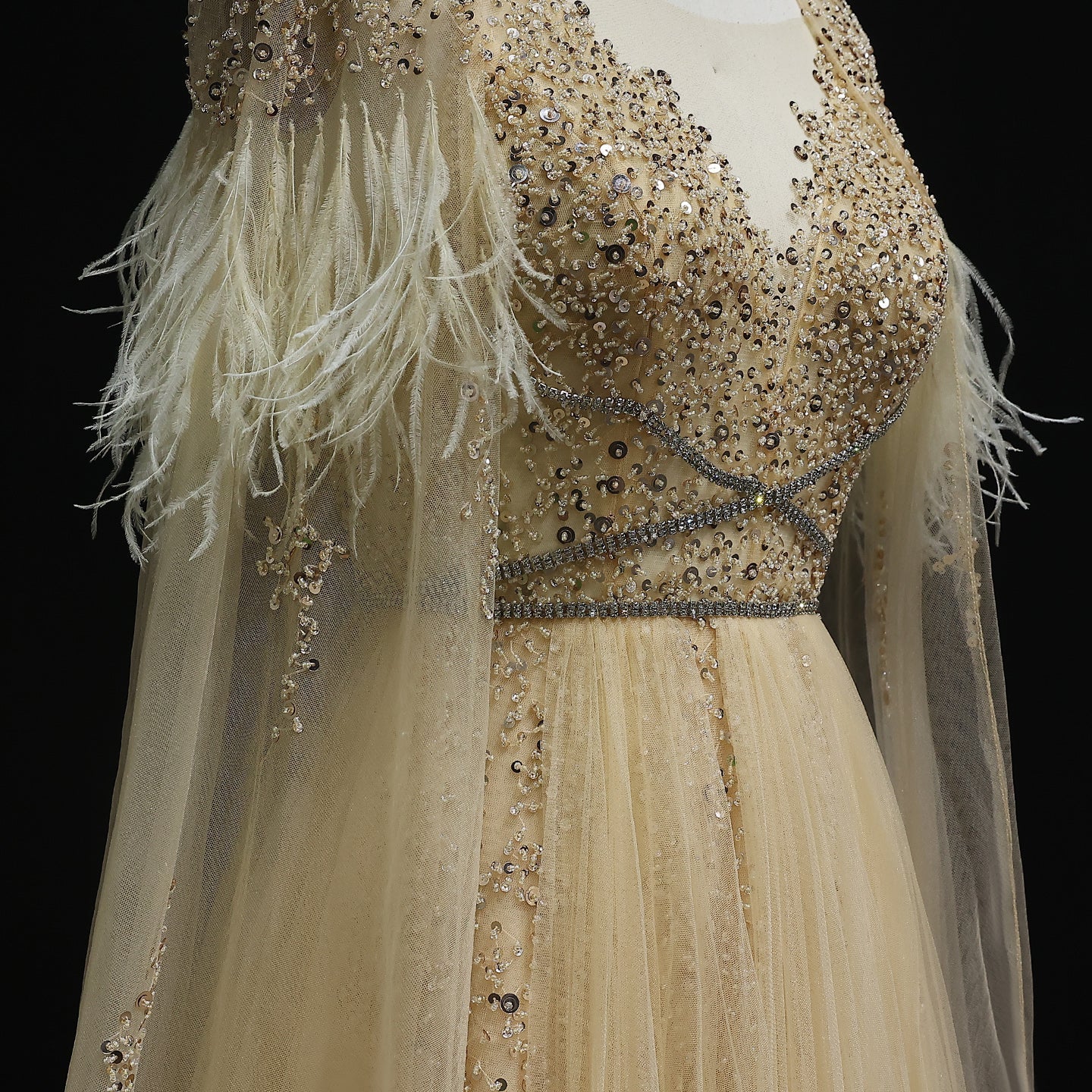 For Sale Silver Evening Dresses with Feather Cape Shawl SS147