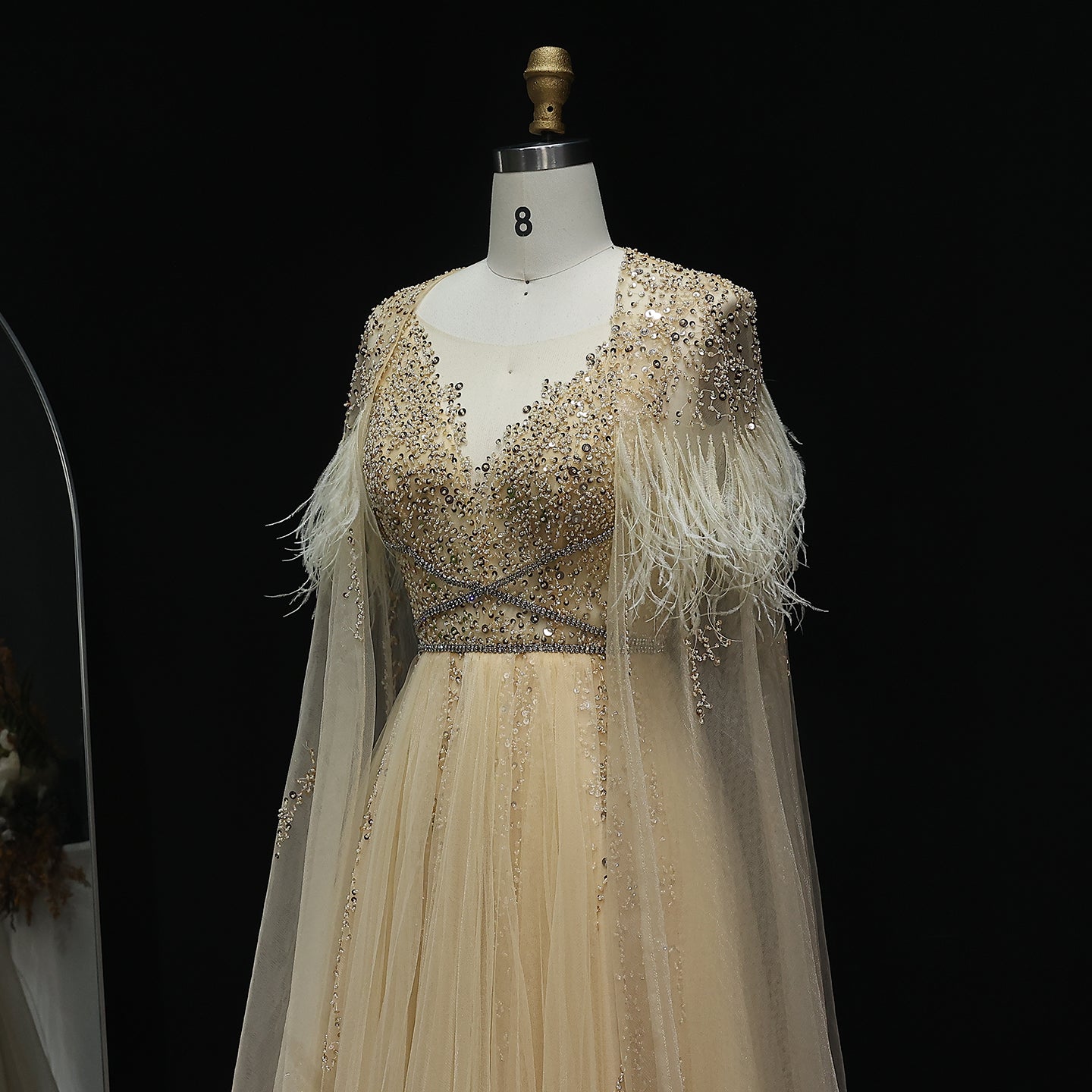 For Sale Silver Evening Dresses with Feather Cape Shawl SS147