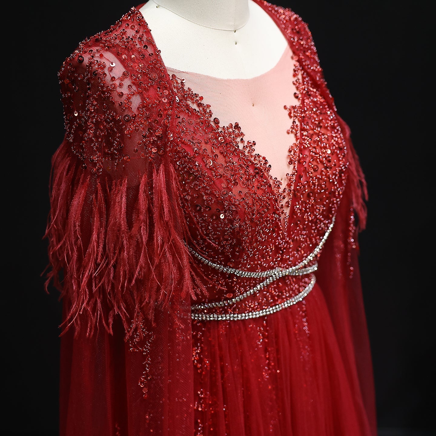 For Sale Silver Evening Dresses with Feather Cape Shawl SS147