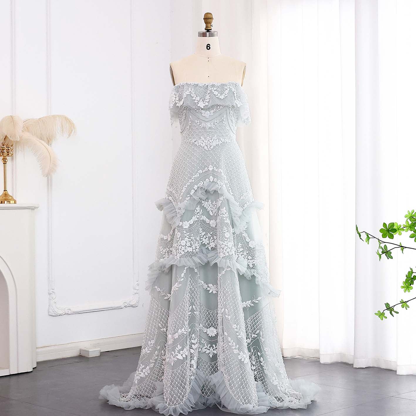 Luxury Silver Gray Off Shoulder Evening Dress SS485  Silver Gray / US 18