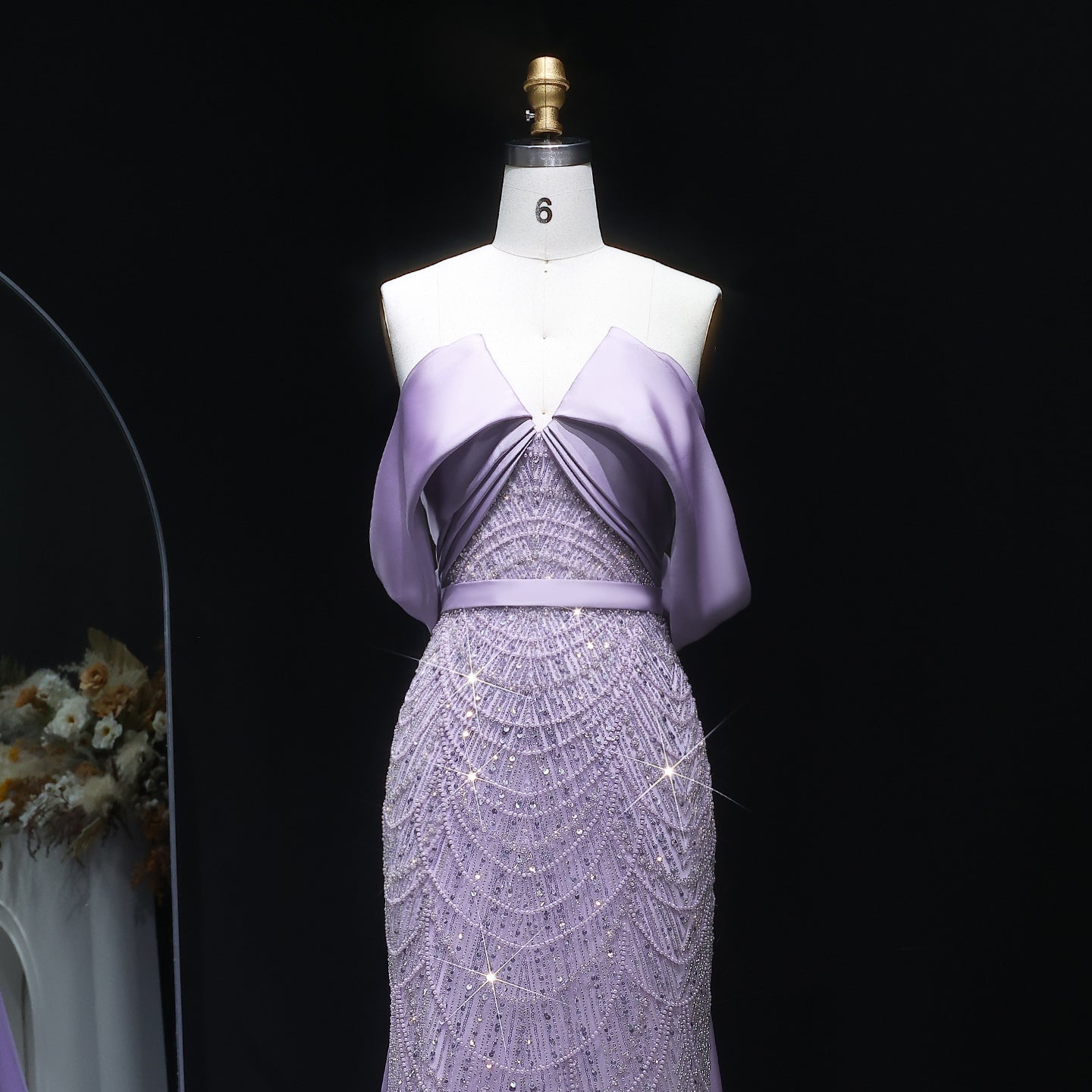 Luxury Beaded Off Shoulder Lilac Evening Dress SS624