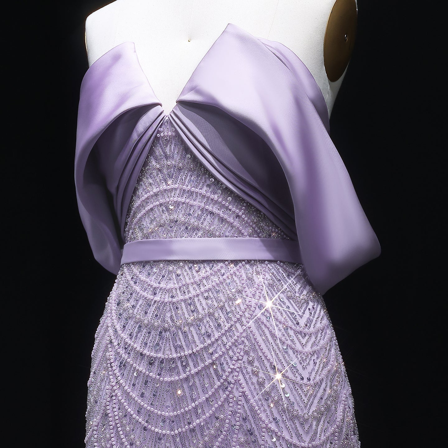 Luxury Beaded Off Shoulder Lilac Evening Dress SS624