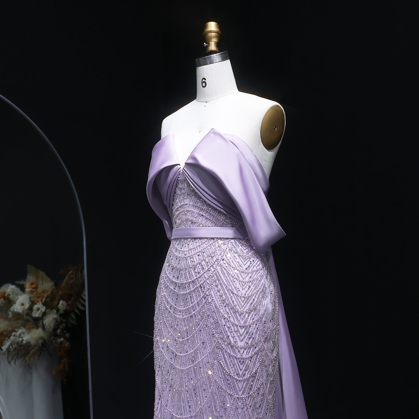 Luxury Beaded Off Shoulder Lilac Evening Dress SS624