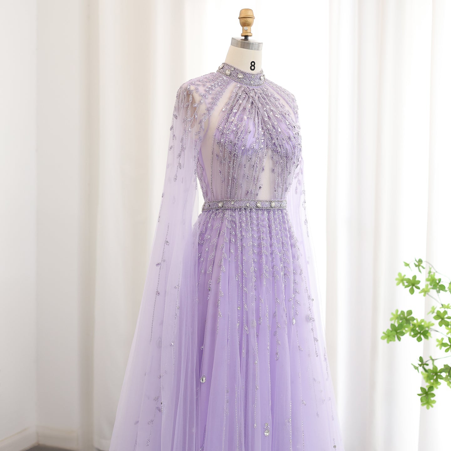 Luxury Beaded Evening Dress with Cape Sleeve SS495