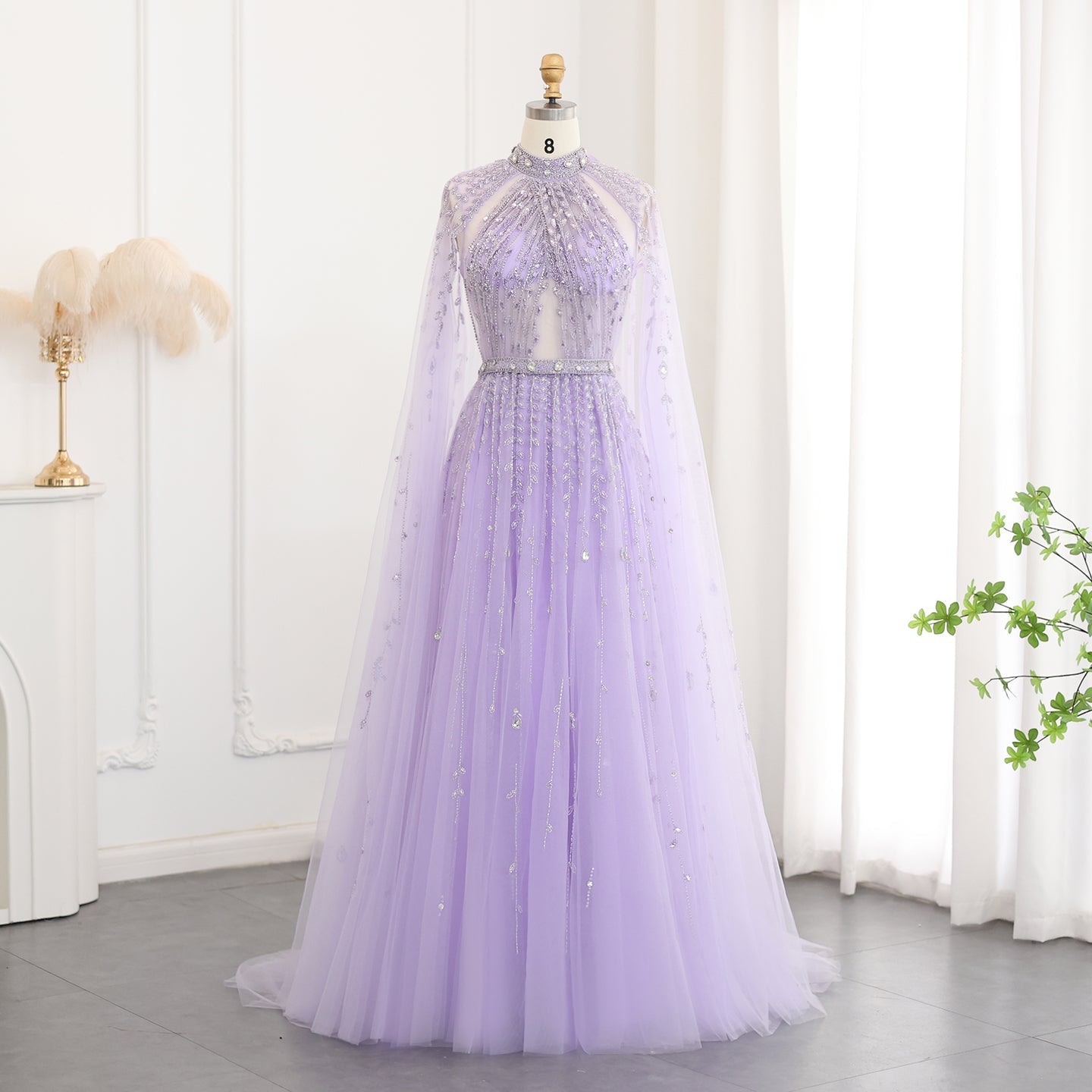 Luxury Beaded Evening Dress with Cape Sleeve SS495  Lilac / US 16