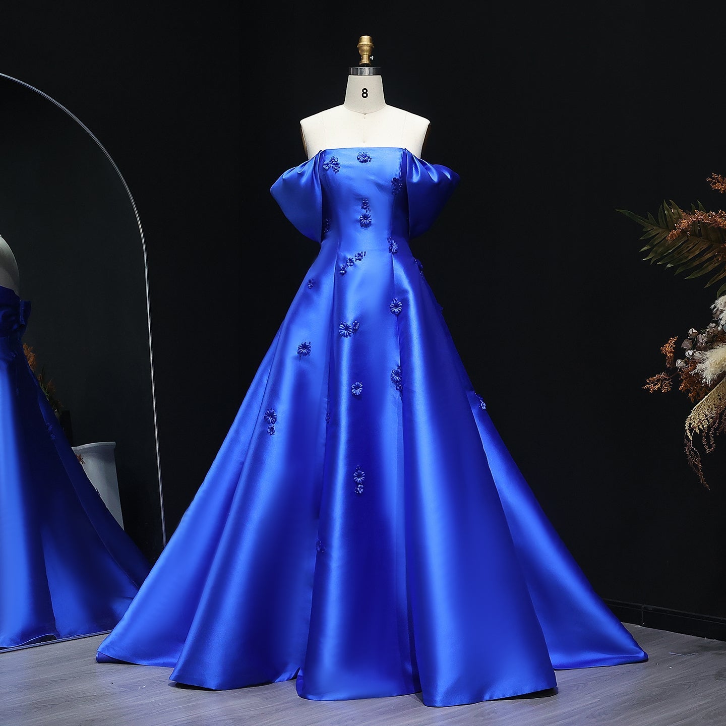 Elegant 3D Flowers Off Shoulder Red Evening Dress SF273  Blue / US 16