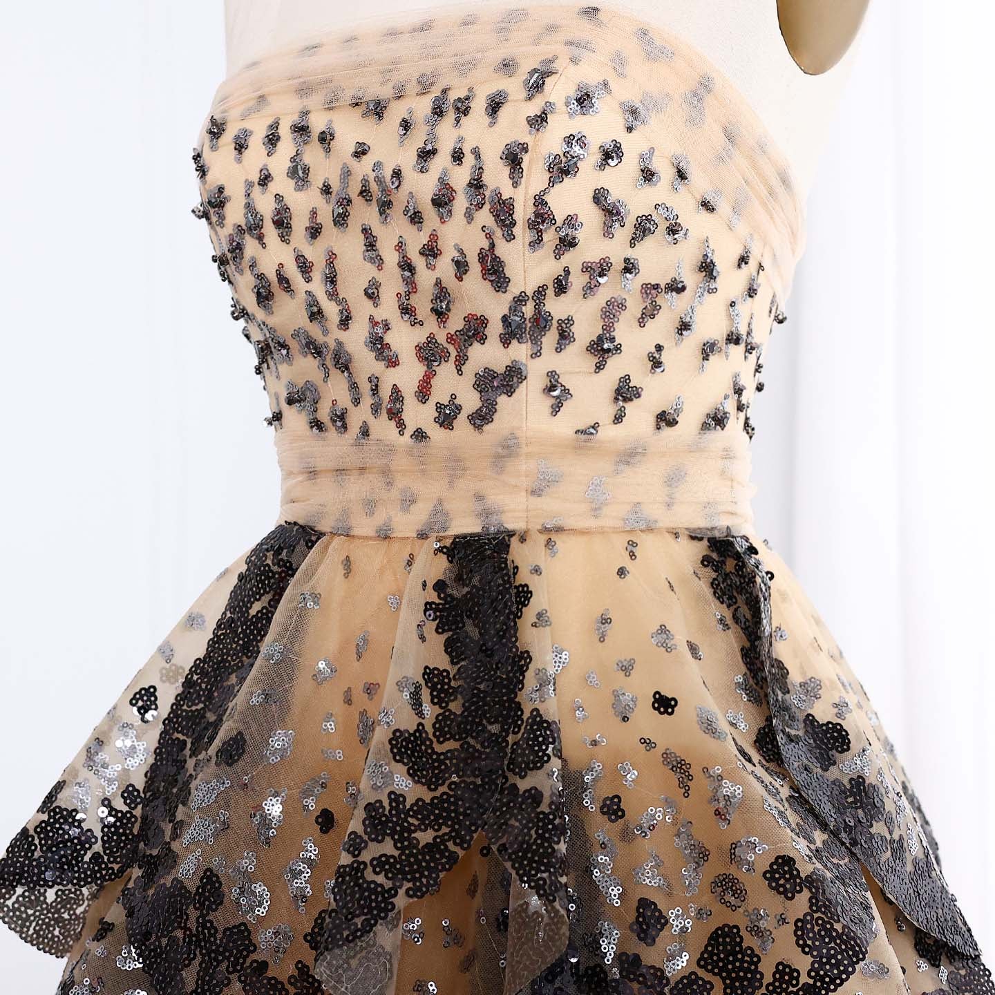 Luxury Black and White Ruffles Strapless Evening Dress SS290