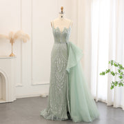 Luxury Spaghetti Sage Green Evening Dress with Overskirt SS039  Sage Green / US 16