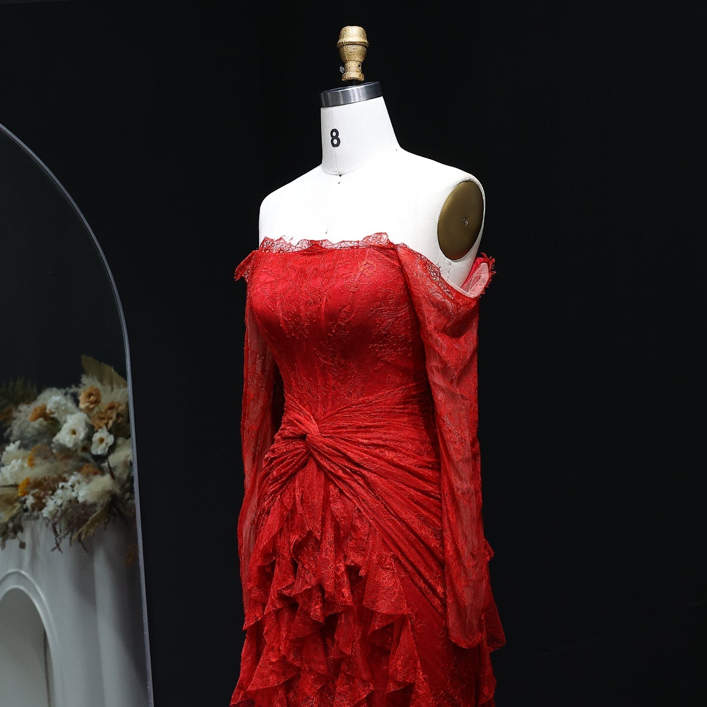 Elegant Blue Off Shoulder Lace Evening Dress SF519