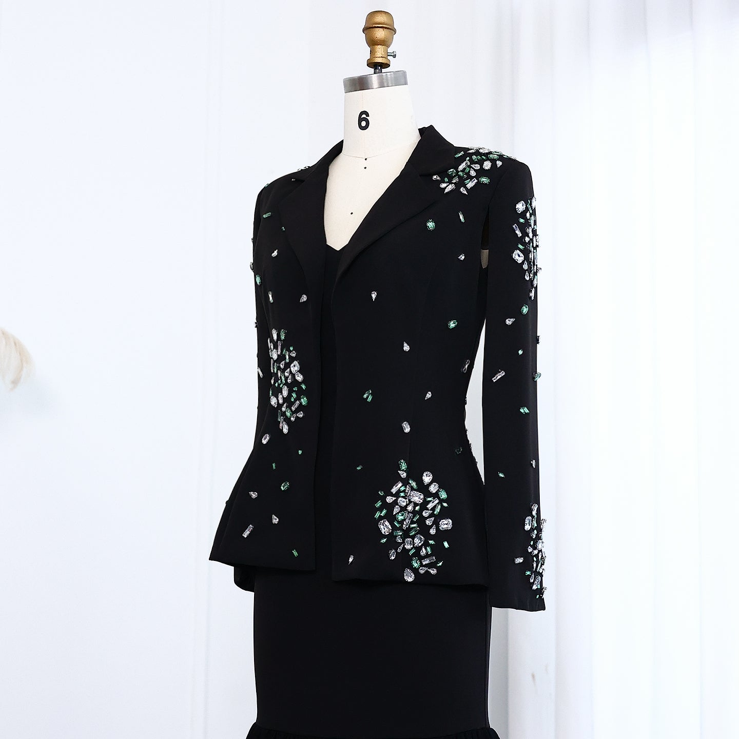 Elegant Black Rhinestone Evening Dress with Jacket  SS561