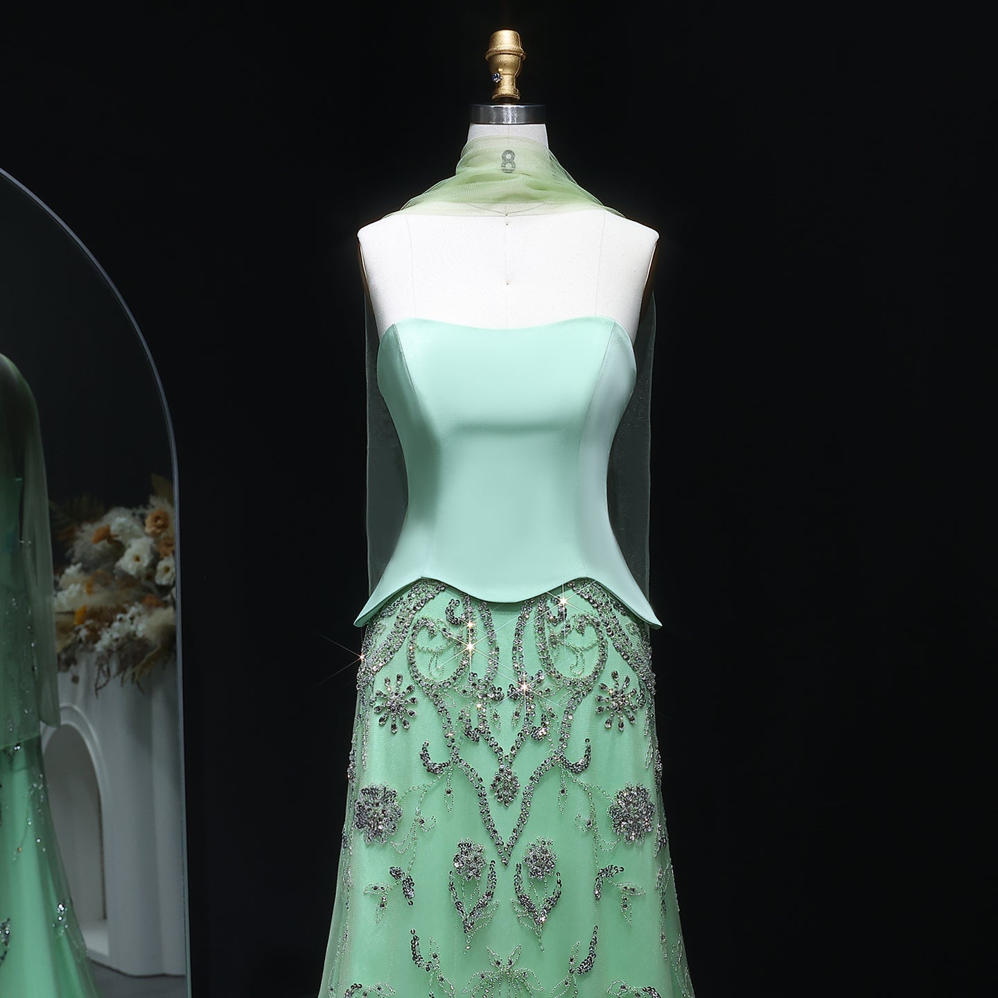 Luxury Sage Green Strapless Evening Dress SS254