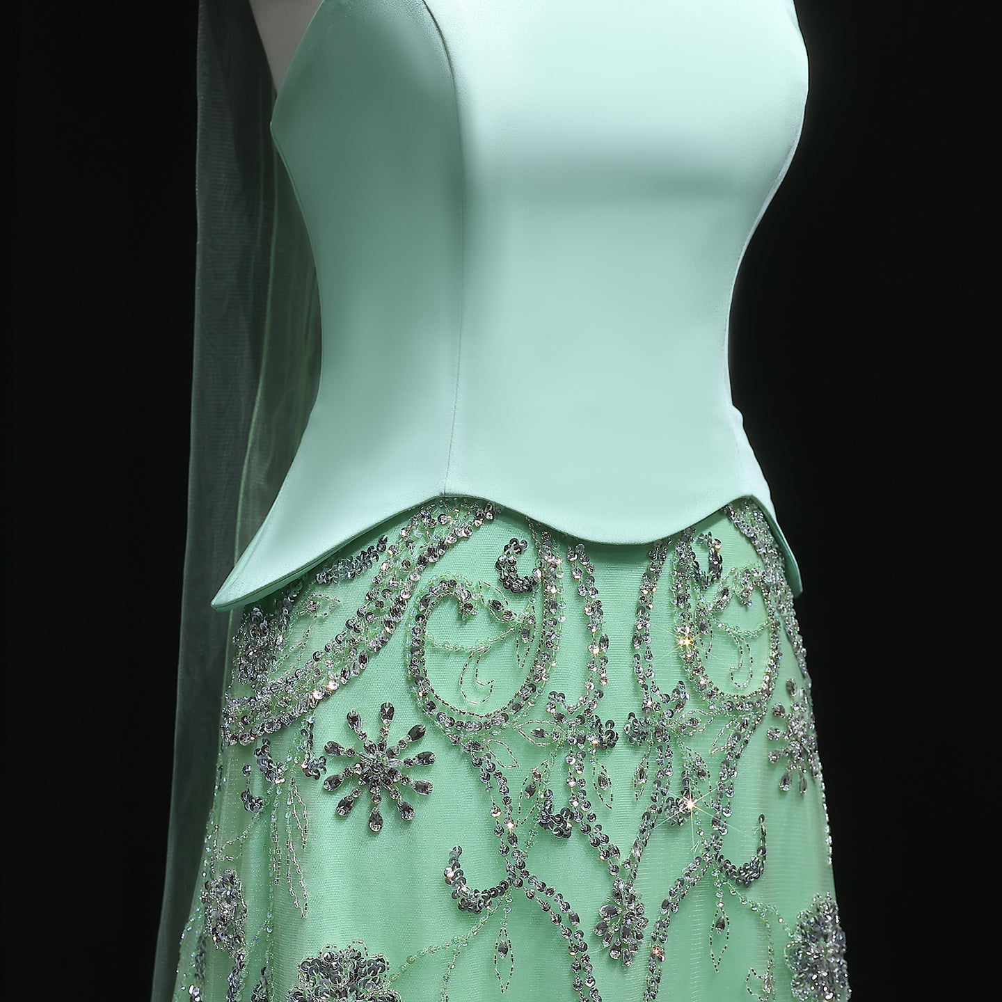 Luxury Sage Green Strapless Evening Dress SS254