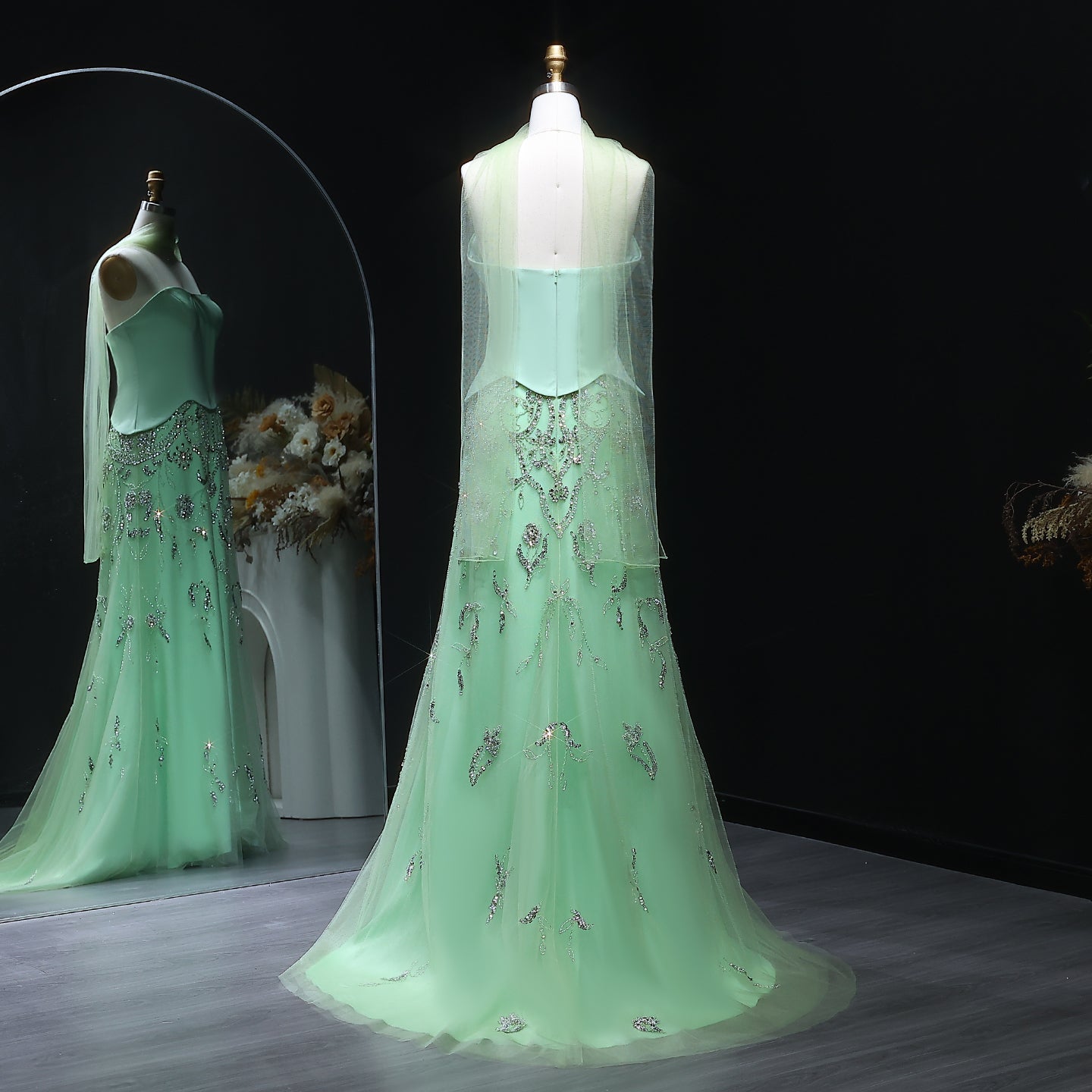 Luxury Sage Green Strapless Evening Dress SS254