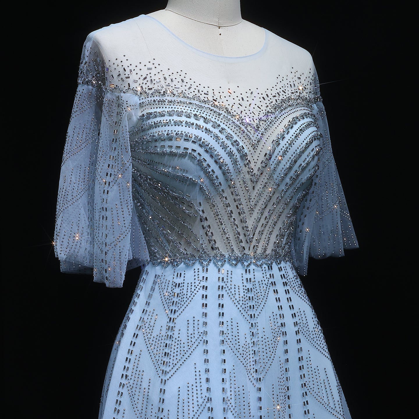 Sparkly Crystal Plus Size Women Evening Dress with Flare Sleeves SS036