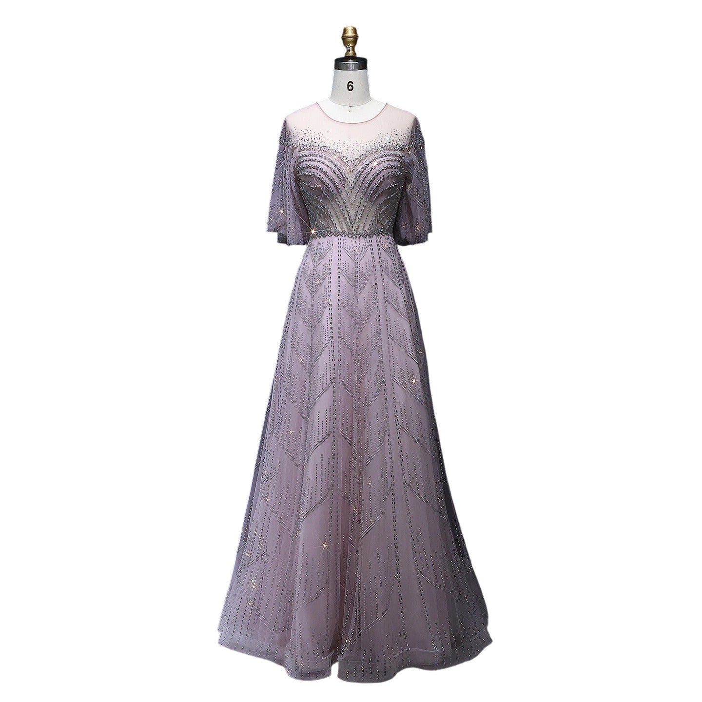 Sparkly Crystal Plus Size Women Evening Dress with Flare Sleeves SS036