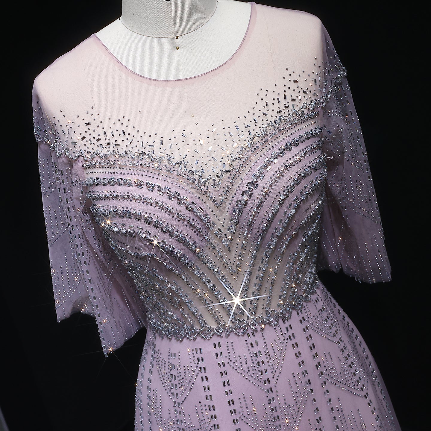 Sparkly Crystal Plus Size Women Evening Dress with Flare Sleeves SS036