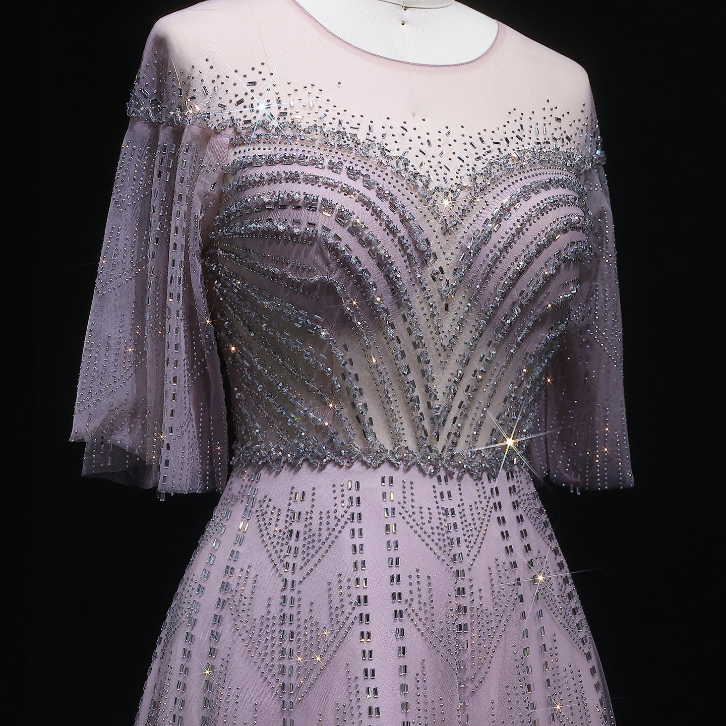 Sparkly Crystal Plus Size Women Evening Dress with Flare Sleeves SS036