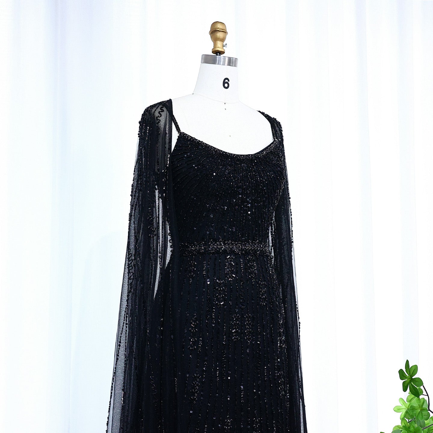 Luxury Beaded Champagne Evening Dress with Cape SS590