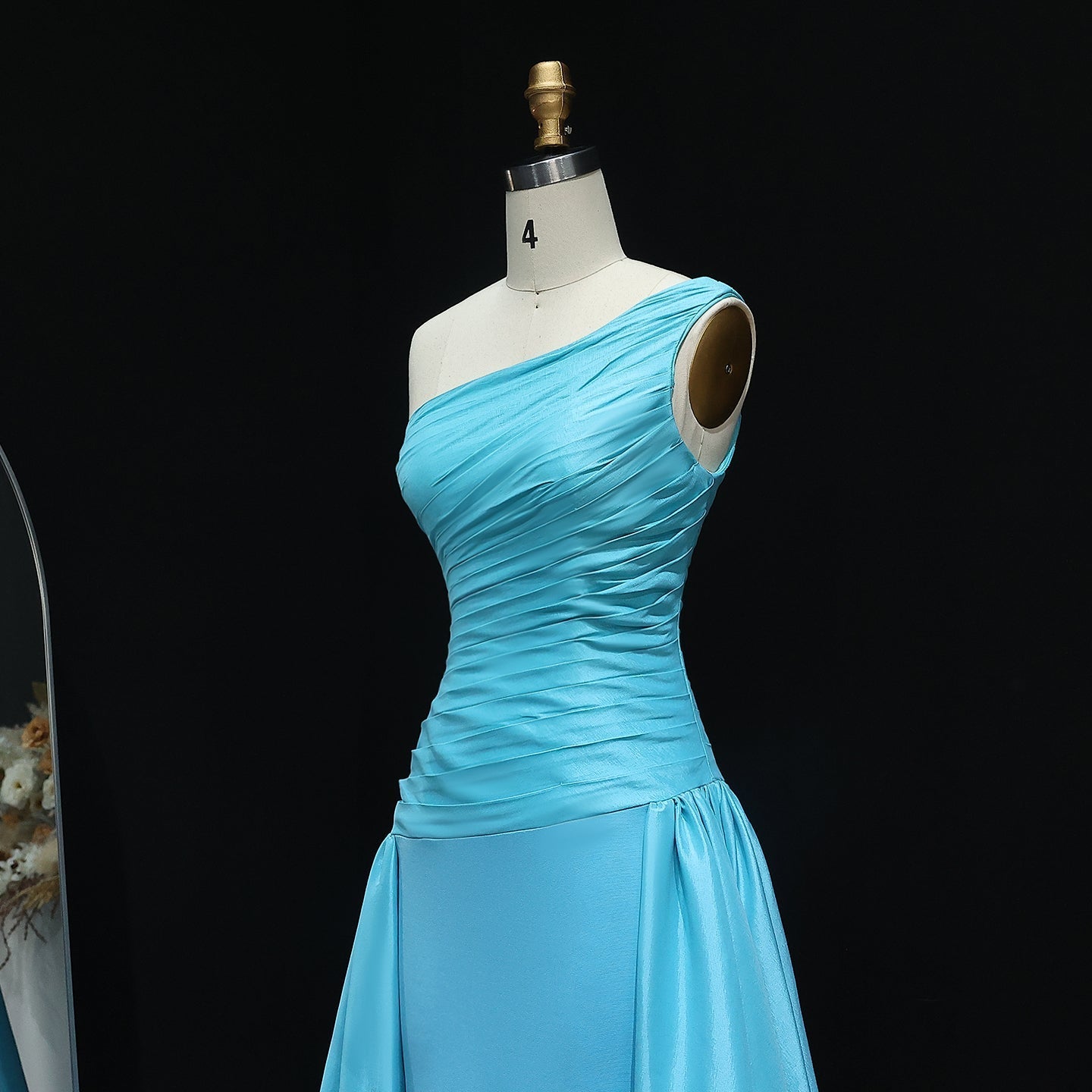Blue One Shoulder Crystal Evening Dress with Overskirt SS231
