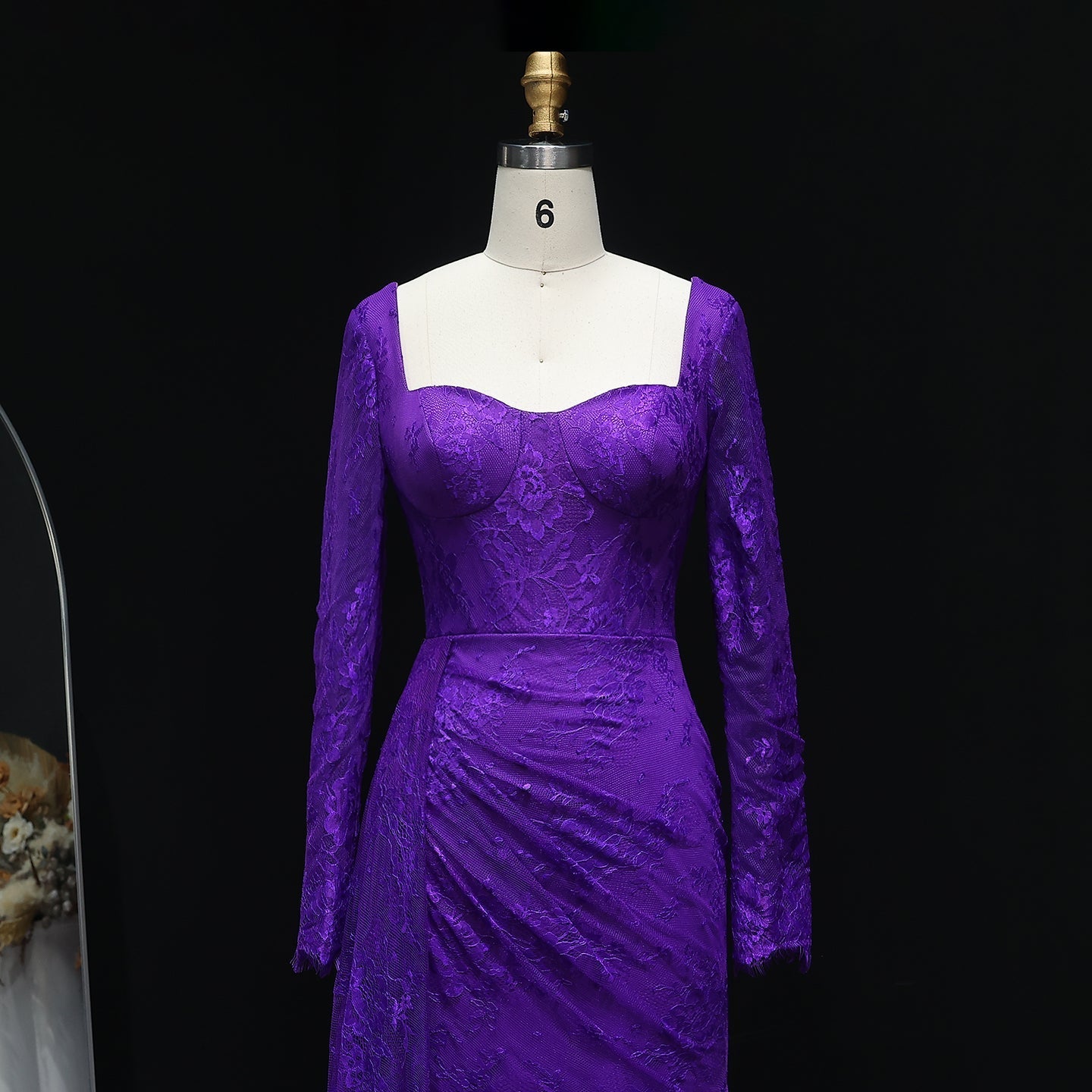 Elegant Purple Lace Long Sleeve Evening Dress SF075