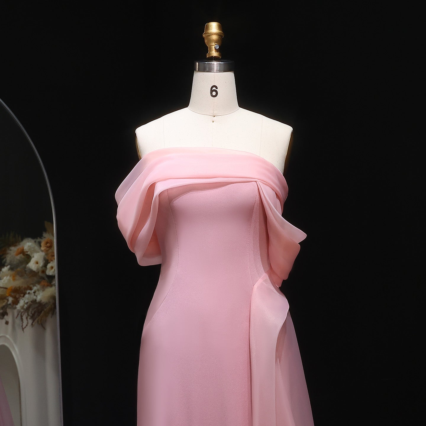 Elegant Pink Off Shoulder Evening Dress with Overskirt SF370