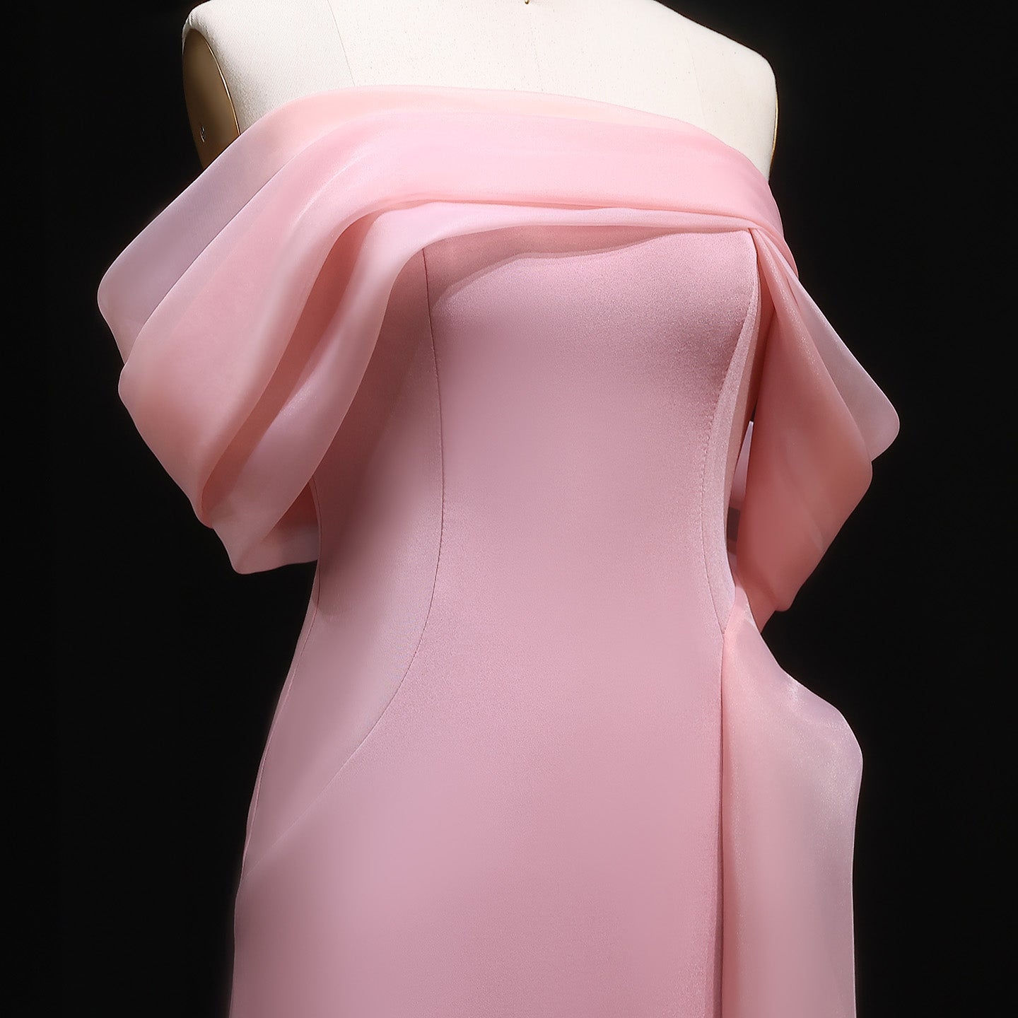 Elegant Pink Off Shoulder Evening Dress with Overskirt SF370